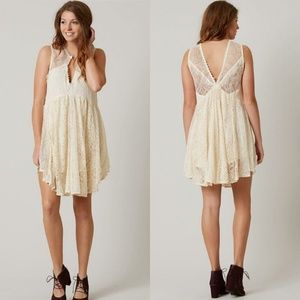Free People Don't You Dare Cream & Gold Lace Dress